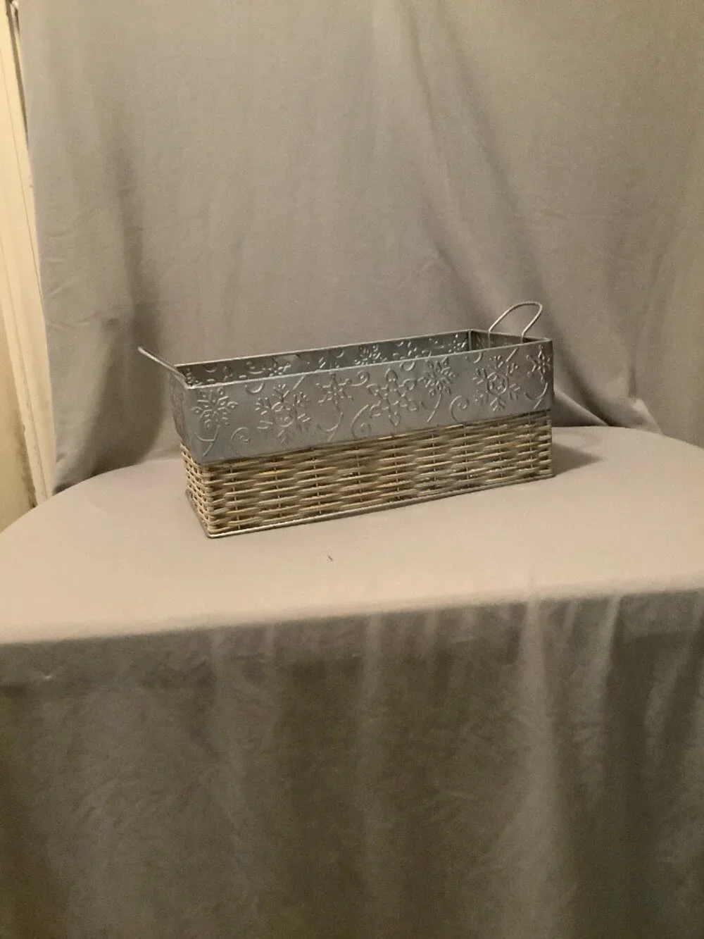Boho Farmhouse Wicker Galvanized Metal Rectangular Basket } Planter-Shabby Chic